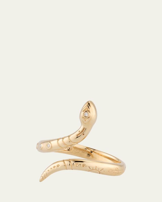 14K Yellow Gold Wrap Snake Ring with Diamonds, Size